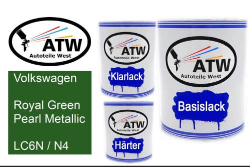 Volkswagen, Royal Green Pearl Metallic, LC6N / N4: 1L Lackdose + 1L Klarlack + 500ml Härter - Set, von ATW Autoteile West.